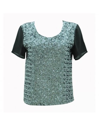 Top with sequins silver blue